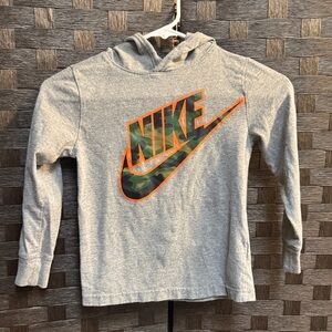 Nike Kids Gray Hoodie with Orange Camo Logo